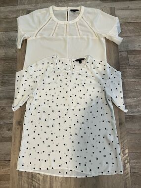 Banana Republic Women’s White Polka Dot and Ivory blouse (2 Blouse Bundle)